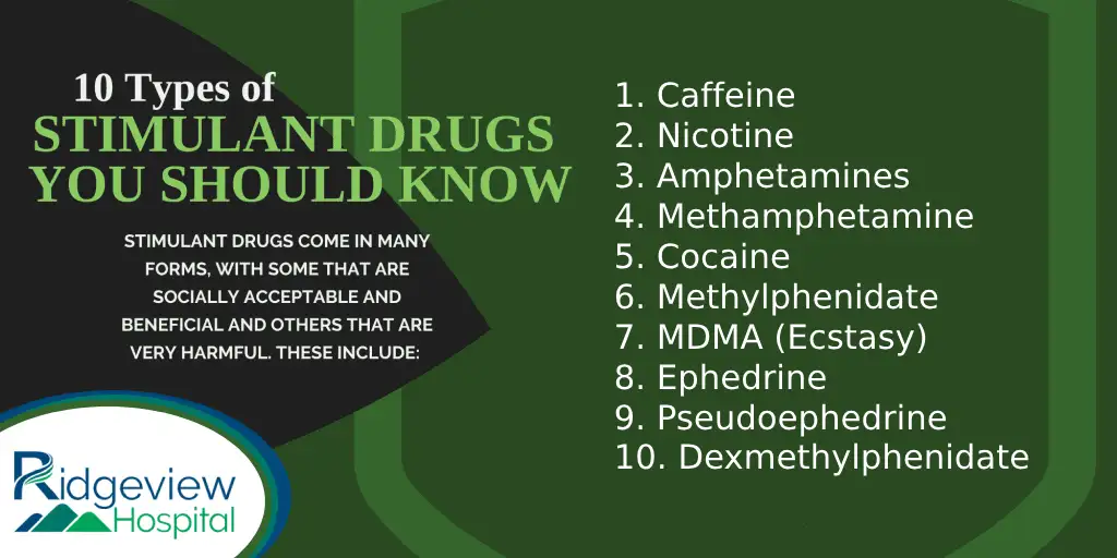 10 types of stimulant drugs infographic