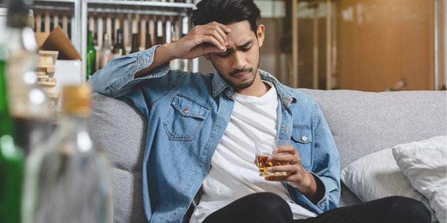 man with shaky hands after drinking - illustration